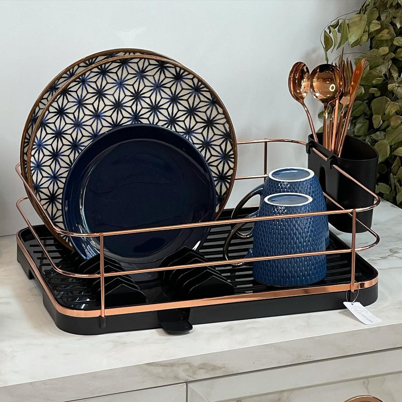 Escorredor de Louças Rose Gold Preto com Porta Talheres